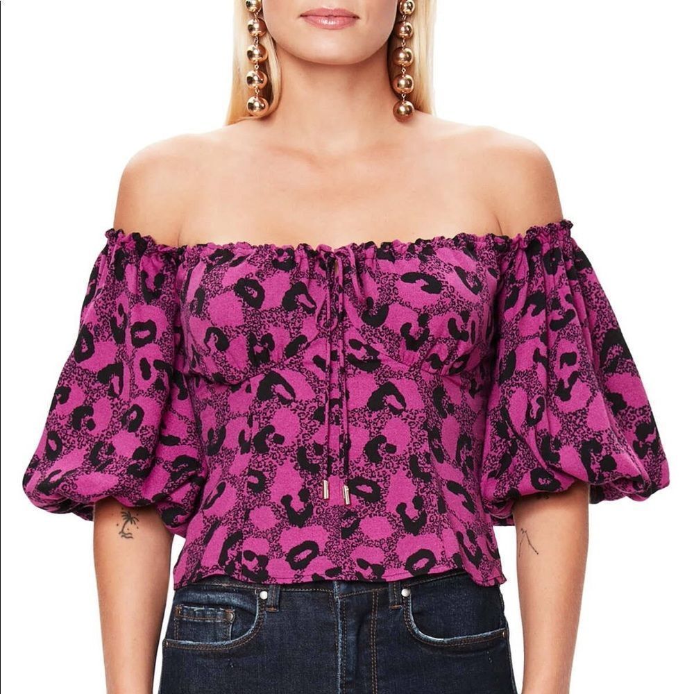 AFRM Bowie Off the Shoulder Purple & Black Back Ruched Top